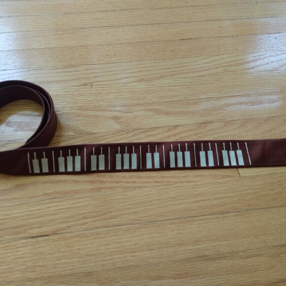 Vintage 70s Piano Skinny Tie Brown Novelty Necktie Silky Ska Punk Rockabilly - Picture 6 of 11